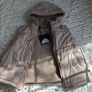 Taupe Puffer Vest with Hood